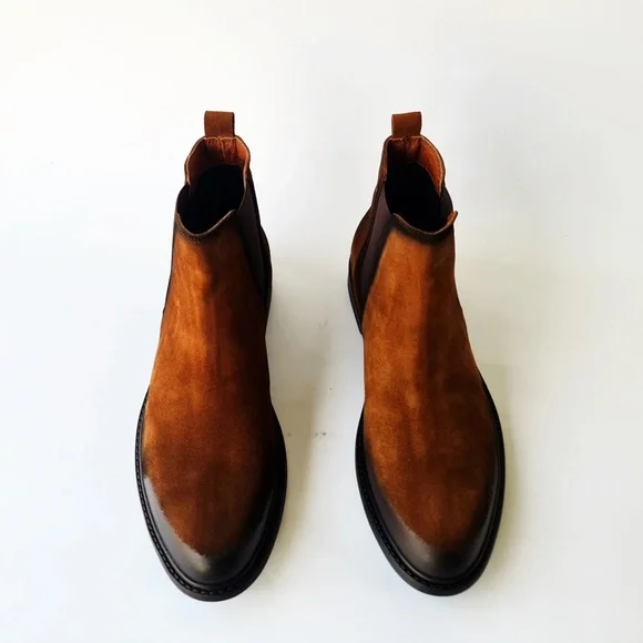 Tobacco Men's Chelsea Genuine Suede Leather Boots - Picture 5 of 6